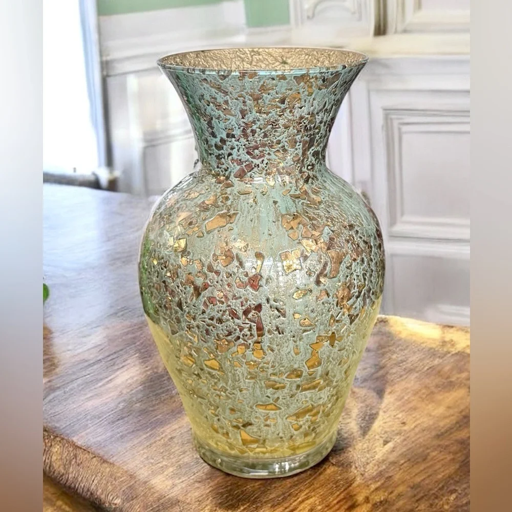 Signed Hastey Cat 1999 24k Gold Fused Art Mosaic Glass Vase